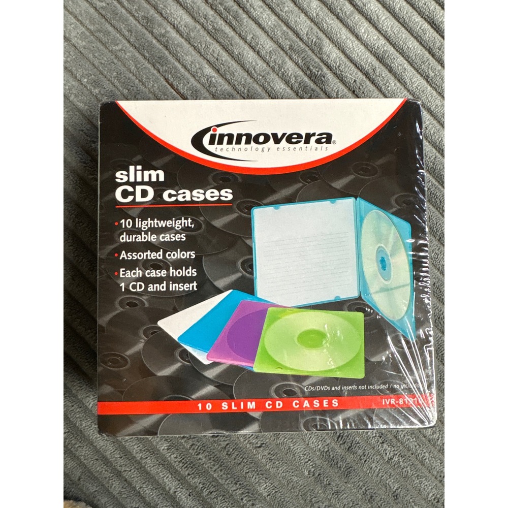 Innovera Slim CD Cases 10 Pack Translucent Assorted Colors IVR-81910 Storage Box